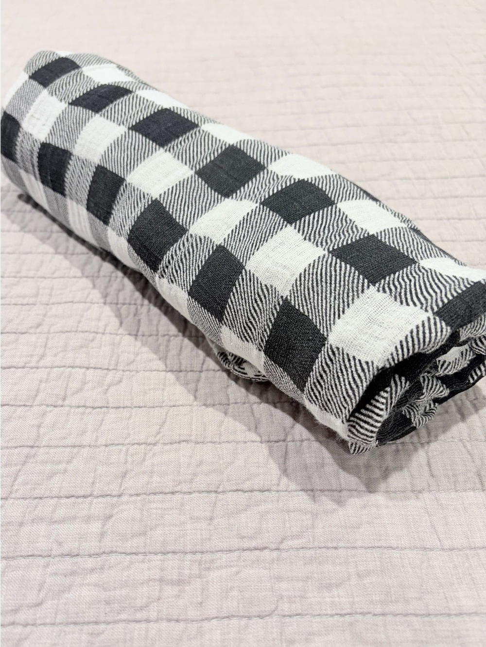 Hudson Baby Black White Buffalo Plaid Muslin Swaddle Blanket 46x46